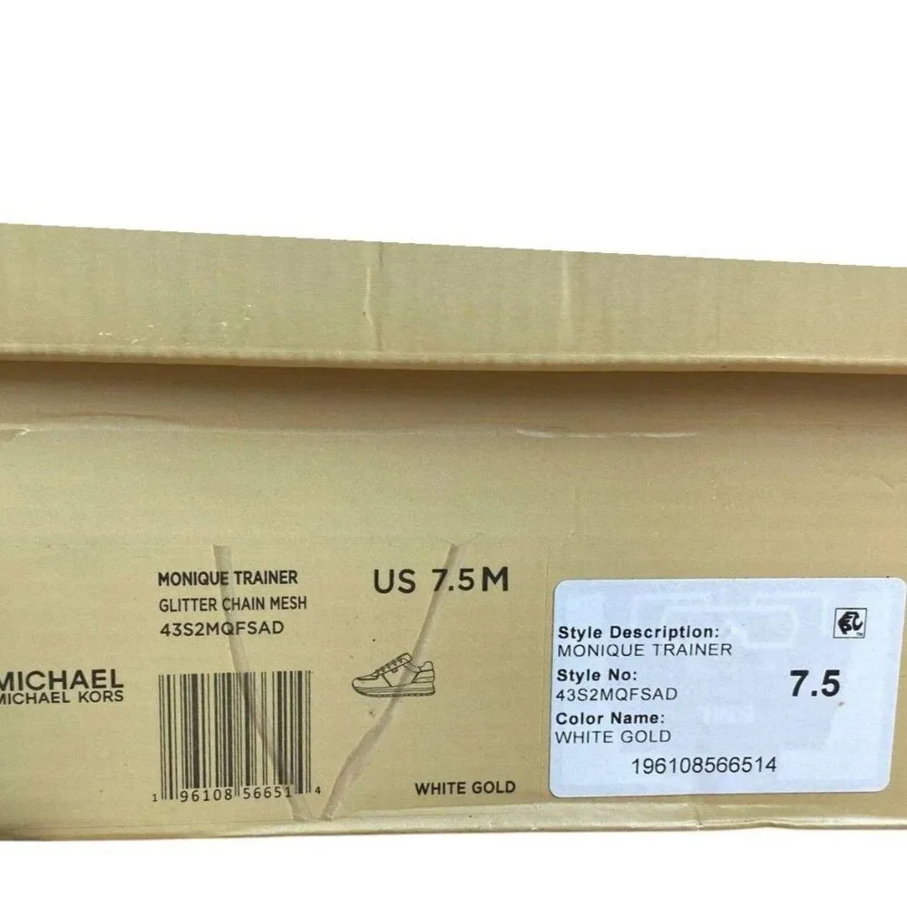 Michael Kors Woman's Monique Trainer Sneakers White Gold Size 7.5 New In Box